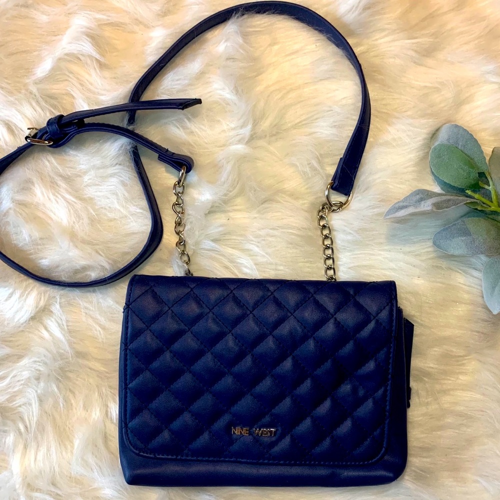 Nine West Navy Blue Satchel Clutch Cross Body Bag